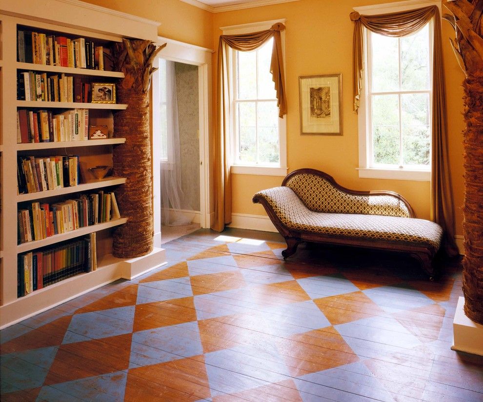 Cost to Refinish Hardwood Floors for a Eclectic Hall with a Fainting Couch and Palmetto Tree Bookcase by Frederick + Frederick Architects