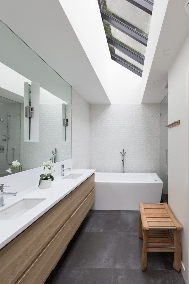 Costco Cabinets for a Contemporary Bathroom with a Coat Rack and Tempe Crescent by Vallely Architecture