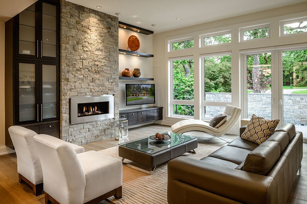 Costco Cabinets for a Contemporary Living Room with a Wood Floor and Midland by Christopher Developments