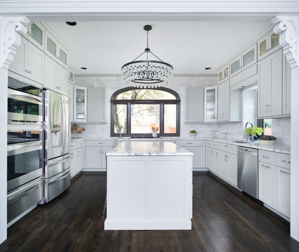 Courtland Hearth for a Traditional Kitchen with a White Kitchen and Contemporary Rustic Kitchen & Hearth Room Remodel in Leawood by Schloegel Design Remodel