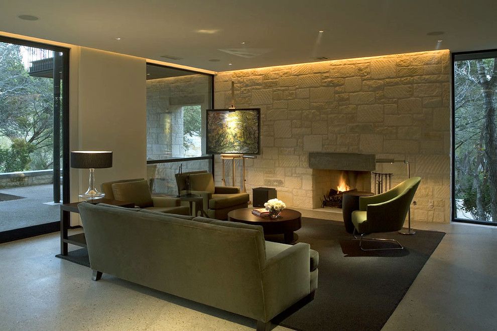 Coved Ceiling for a Contemporary Living Room with a Fireplace Surround and Contemporary Living Room by Cuppettarchitects.com