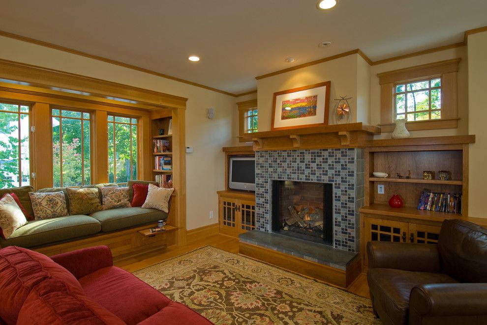 Craftsman Window Trim for a Craftsman Family Room with a Area Rug and Burns Park Addition & Remodeling, 2000 & 2006 by Studio Z Architecture