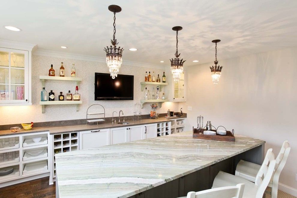 Crema Pearl Granite for a Traditional Kitchen with a Wine Storage and Cottage Chic Bar by Refined Llc