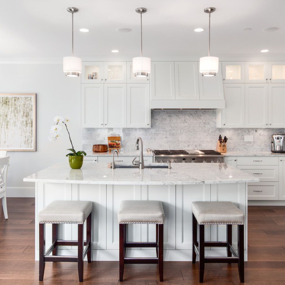 Csl Lighting for a Transitional Kitchen with a Dining Tabl and the Colonel's Place by Sarah Gallop Design Inc.