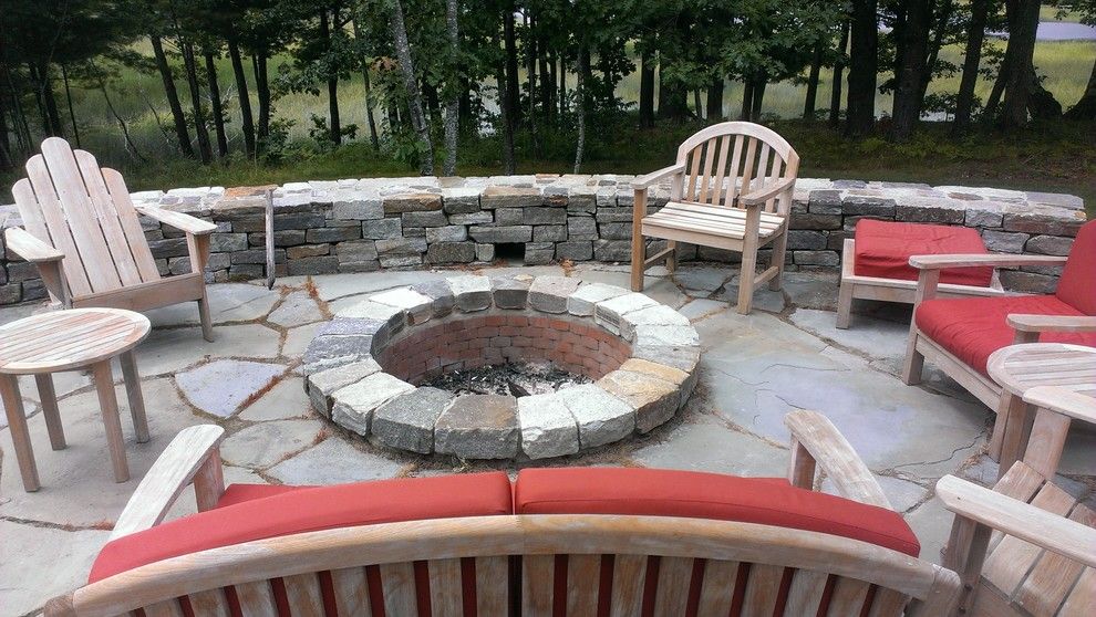 Cuddledown for a Contemporary Deck with a Fire Pit and Custom Stone Firepit by Cuddledown