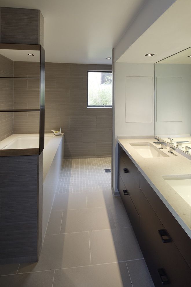 Daltile Keystones for a Modern Bathroom with a Soaking Tub and Bathroom   Bastasch Residence by Martinkovic Milford Architects