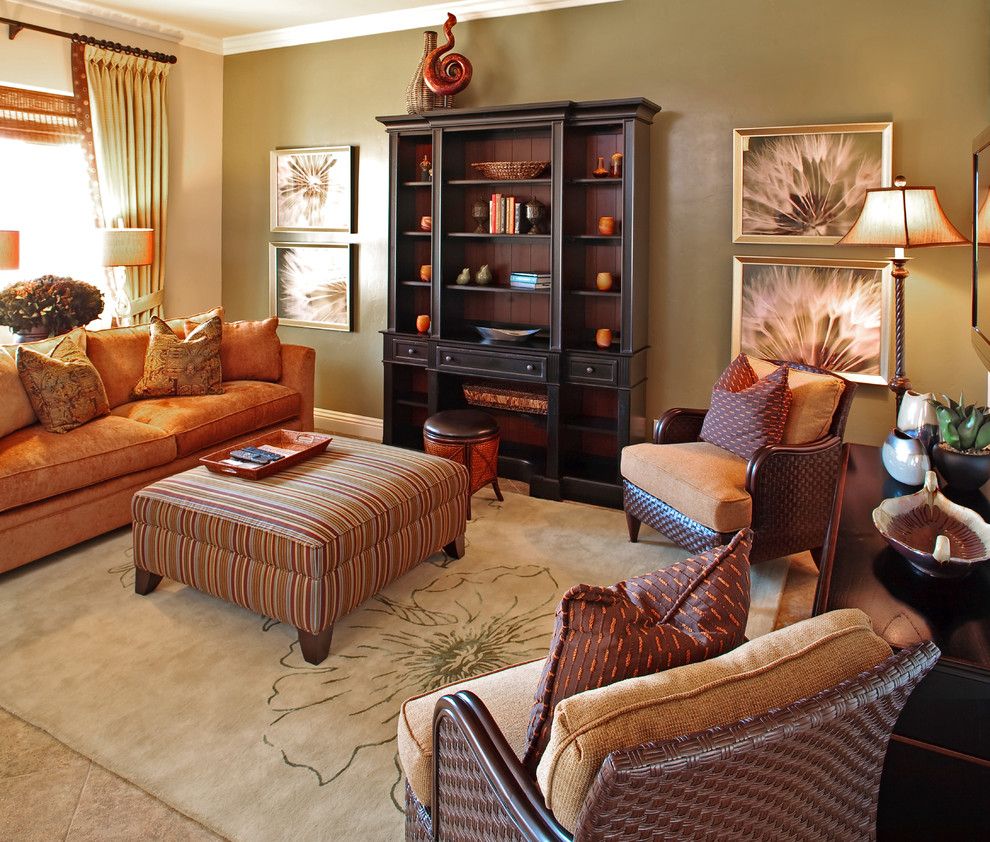 Daltile Las Vegas for a Contemporary Living Room with a Orange Sofa and Las Vegas Home by Gates Interior Design