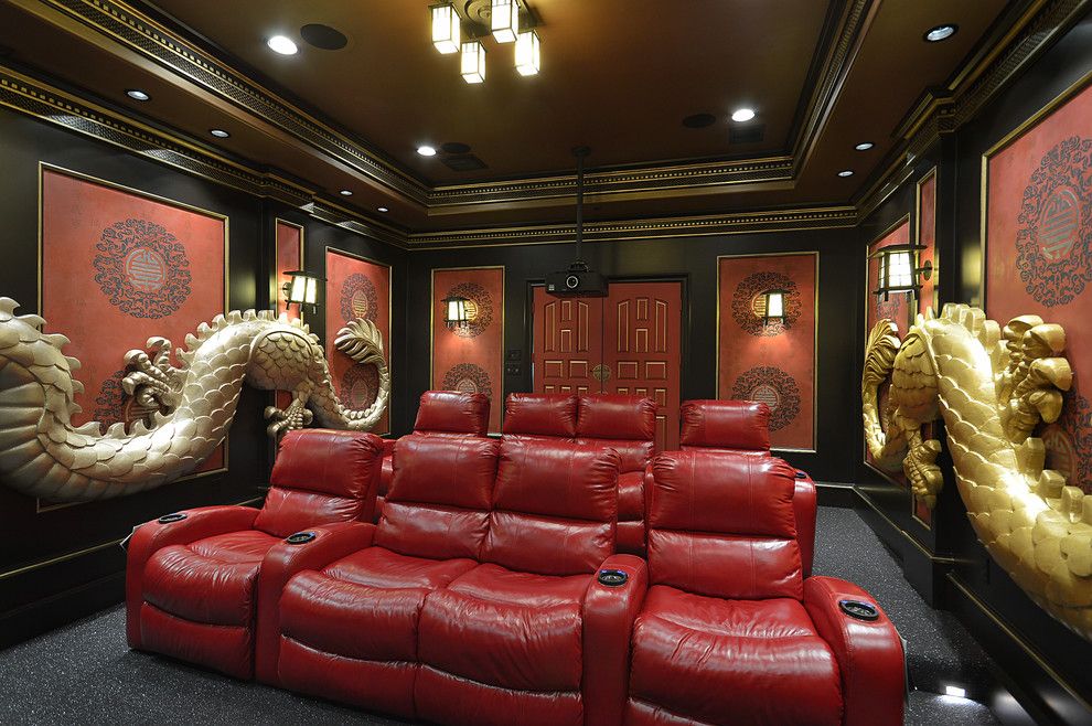 Darling Homes Houston for a Asian Home Theater with a Dragon and Asian Theme Custom Theater Room by Relative Home Systems