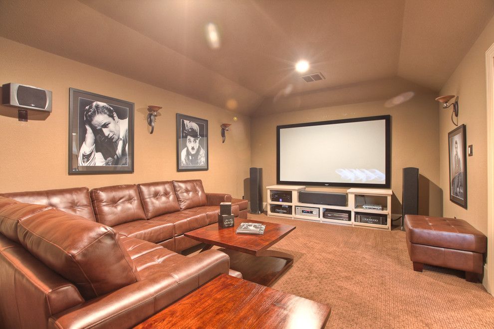 Darling Homes Houston for a Traditional Home Theater with a Vaulted Ceiling and Traditional Media Room by Silvanhomes.com