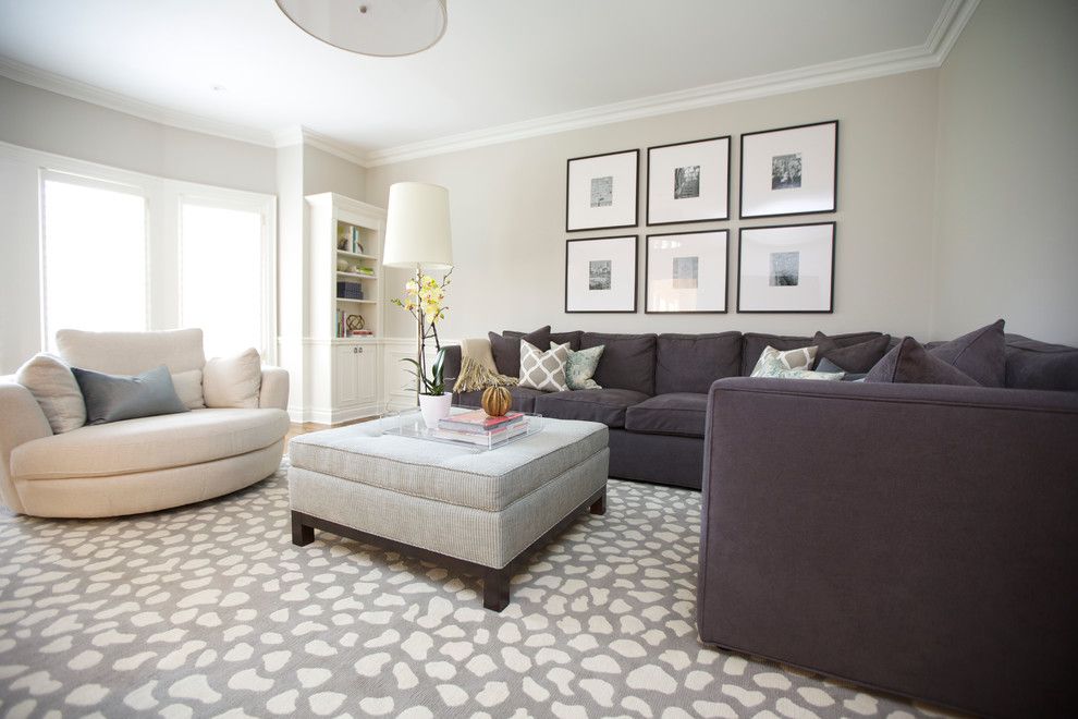 Decorium Furniture for a Transitional Family Room with a Geometric Fabric and Edinburgh Dr. by Barlow Reid Design