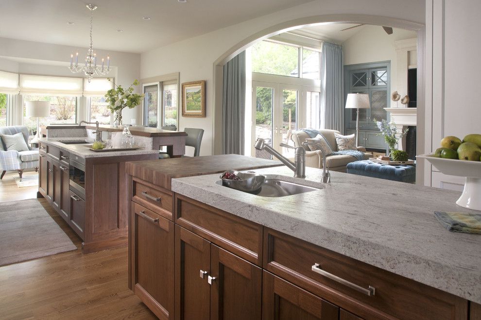 Delicatus White Granite for a Transitional Kitchen with a Two Sinks and Cherry Hills by Exquisite Kitchen Design