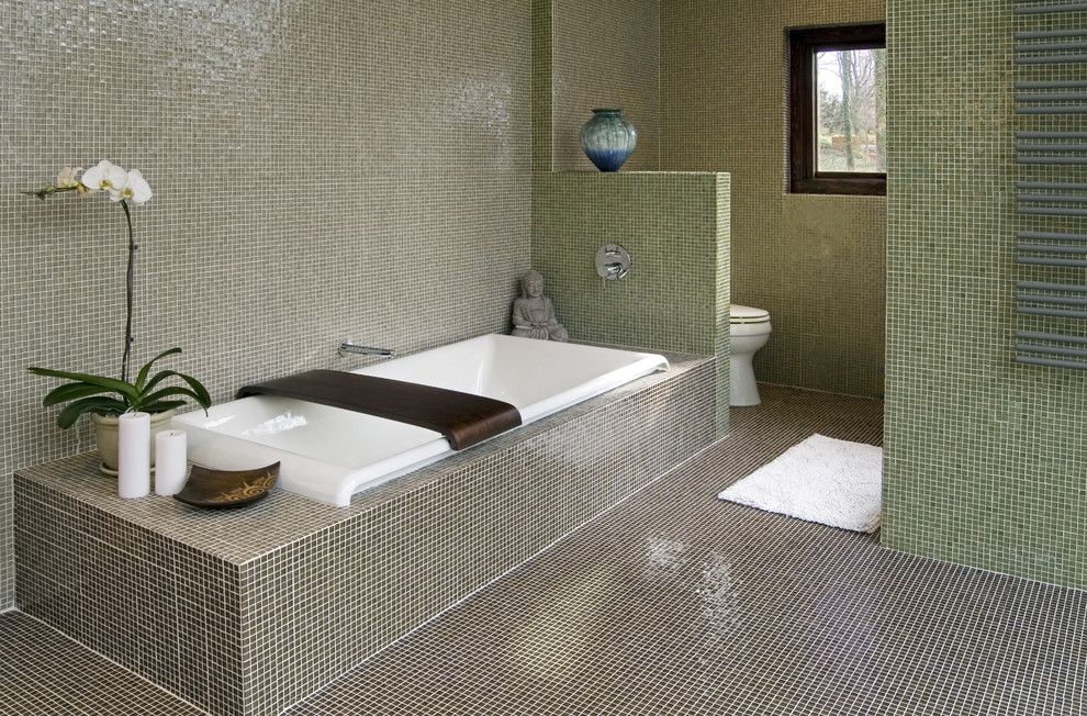 Desk Galore for a Modern Bathroom with a Wall Tile and Modernist Master Bath Renovation by Gardner/fox Associates, Inc