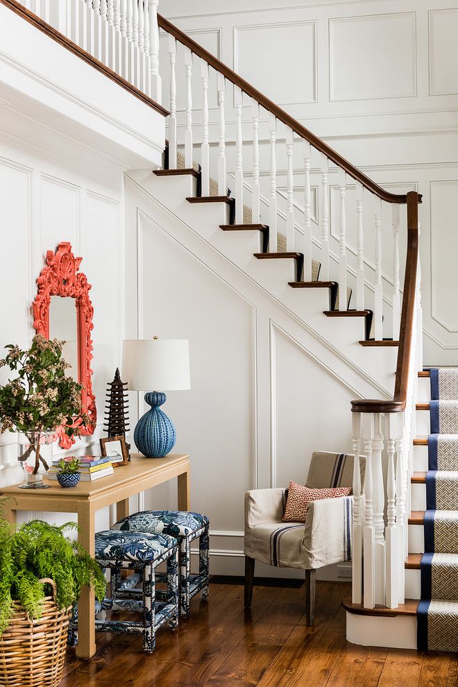 Desk Galore for a Victorian Staircase with a New England and Home on the Waves, Cohasset by Katie Rosenfeld Design