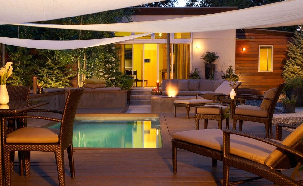 Dewey Furniture for a Contemporary Pool with a Fire Pit and Landscape Architects, Exteriors by Jason Dewey Photography