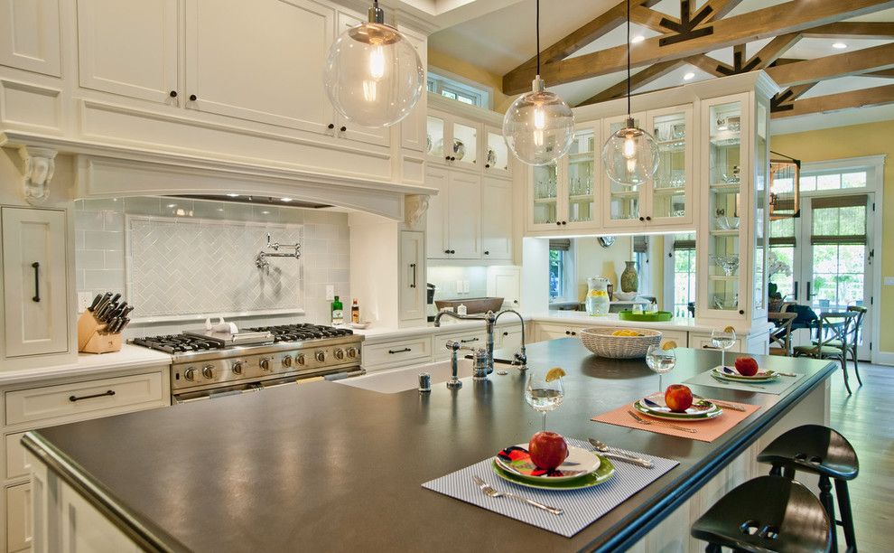 Different Types of Countertops for a Traditional Kitchen with a White Drawer and Breezy Brentwood by Jill Wolff Interior Design