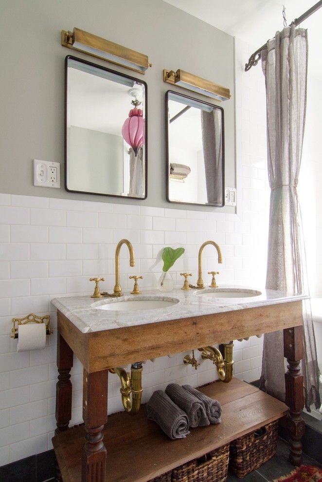 Discover Marble and Granite for a Shabby Chic Style Bathroom with a Gold Toilet Paper Holder and Prospect Heights Brownstone by Indigo & Ochre Design