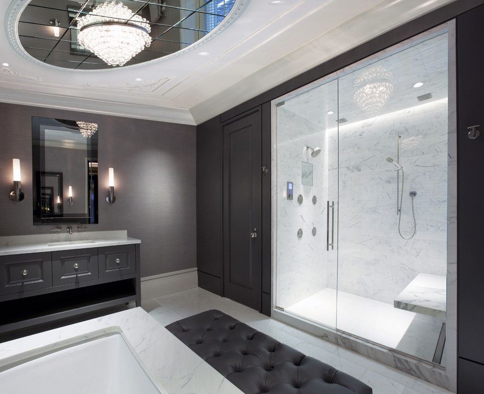 Dishnet Customer Service for a Contemporary Bathroom with a Custom Cabinet and Master Bathroom by Dspace Studio Ltd, Aia