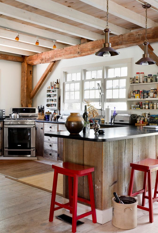 Distressing Wood for a Eclectic Kitchen with a Corner Stove and My Houzz: Ellie Sawits by Rikki Snyder