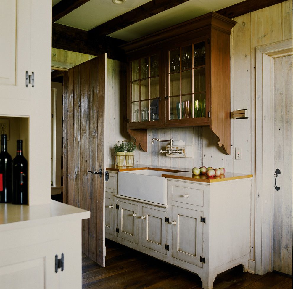 Distressing Wood for a Farmhouse Kitchen with a White Kitchen Cabinet and New House   Unionville, Pa by Peter Zimmerman Architects