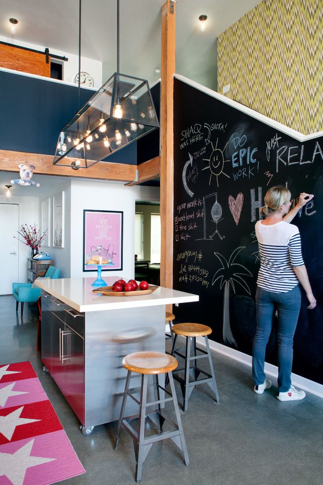 Diy Chalkboard Paint for a Eclectic Kitchen with a Kitchen Mat and Marina Del Rey, Ca by Daleet Spector Design