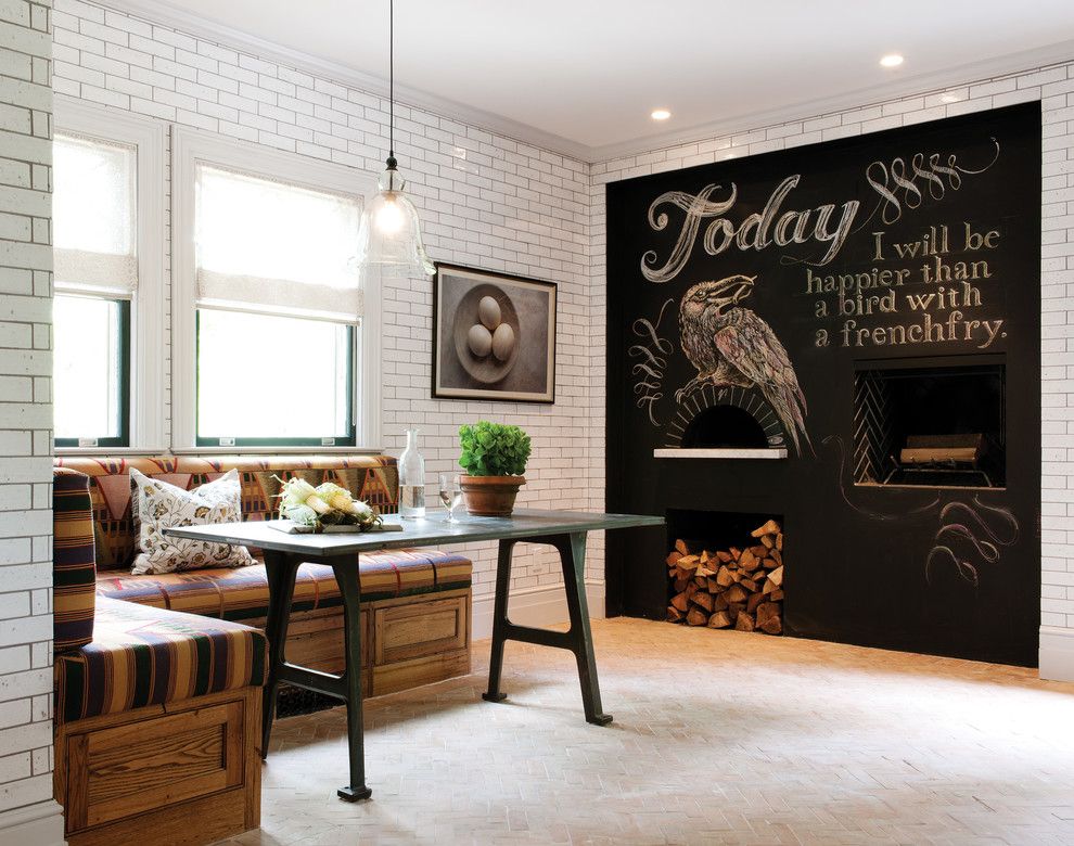 Diy Chalkboard Paint for a Rustic Dining Room with a Natural Lighting and Rustic Reclaimed Chestnut by Crown Point Cabinetry