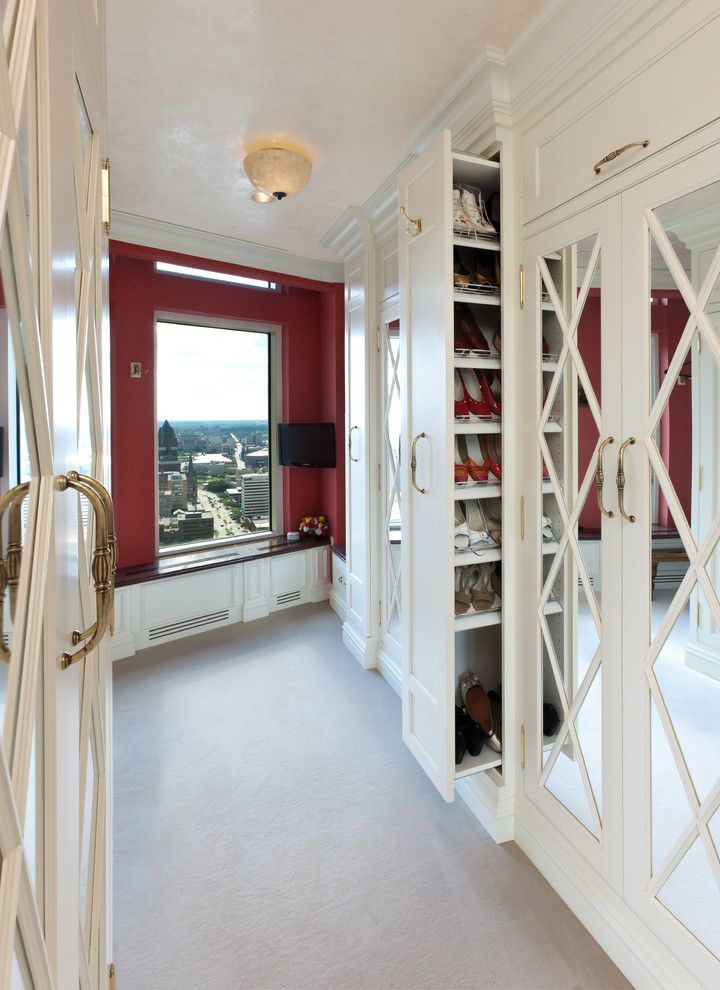 Diy Shoe Rack for a Mediterranean Closet with a Window Seat and Milwaukee Renaissance  Condo by Collaborative Design