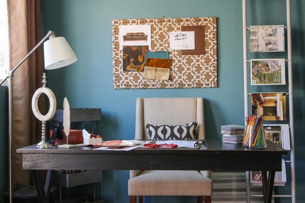 Diy Whiteboard for a Contemporary Home Office with a Floor Lamp and Home Office by Sanctuary Interiors