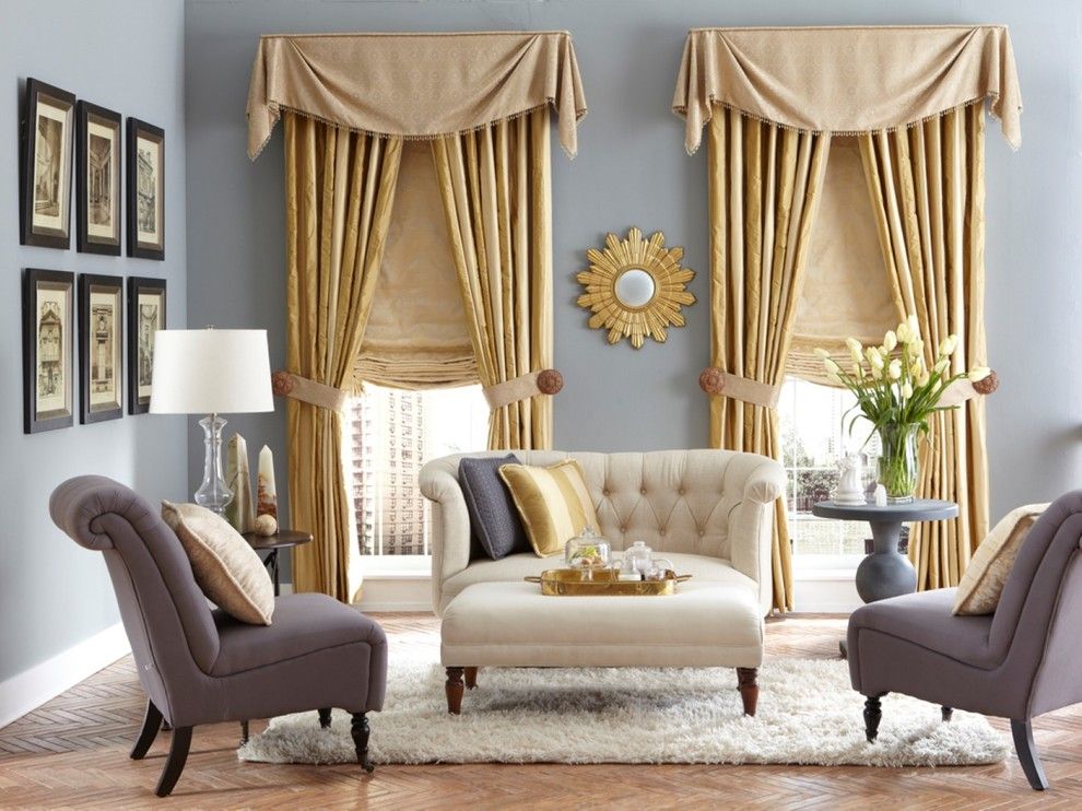 Domicile Furniture for a Traditional Living Room with a Roman Shade and Premium Window Coverings by Budget Blinds