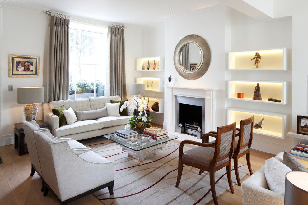 Dox Furniture for a Transitional Living Room with a Beige Living Room and Chelsea Townhouse by Juliette Byrne