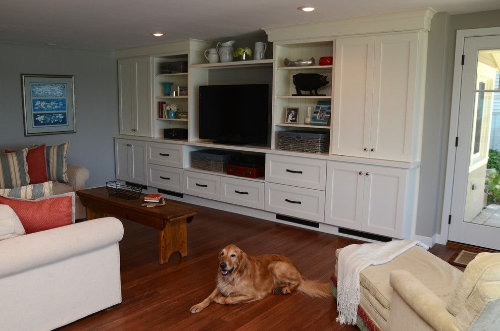 Drexel Building Supply for a Transitional Family Room with a Drexel and Why White? Entertainment Center Cabinetry by Drexel Building Supply