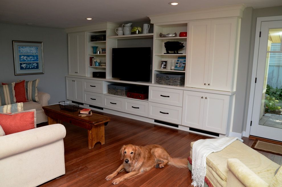 Drexel Building Supply for a Transitional Family Room with a Dura Supreme and Why White? Entertainment Center Cabinetry by Drexel Building Supply