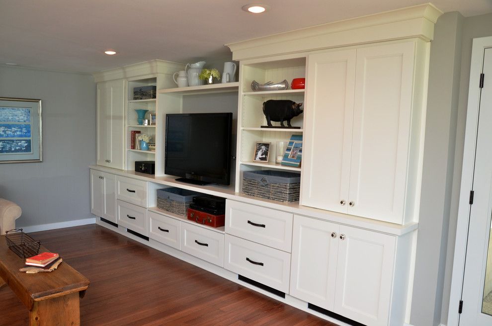 Drexel Building Supply for a Transitional Family Room with a White and Why White? Entertainment Center Cabinetry by Drexel Building Supply