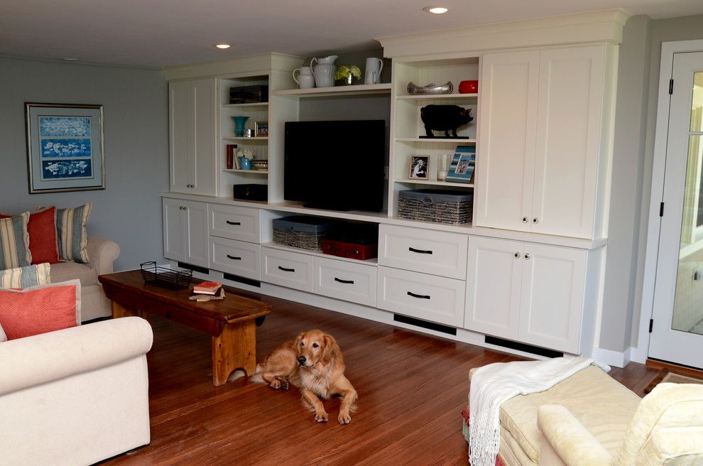 Drexel Building Supply for a Transitional Family Room with a White and Why White? Entertainment Center Cabinetry by Drexel Building Supply