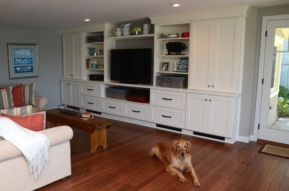 Drexel Building Supply for a Transitional Family Room with a White and Why White? Entertainment Center Cabinetry by Drexel Building Supply