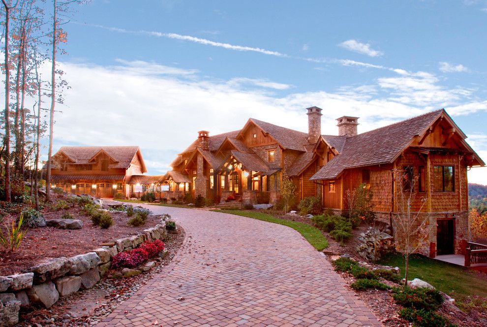 Driveway Apron for a Rustic Exterior with a Brick Driveway and Whiteside Lodge by Mosscreek