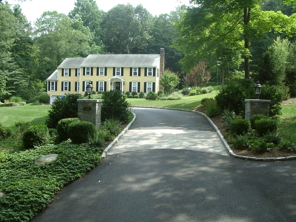 Driveway Apron for a Traditional Exterior with a New Canaan and Stone Piers and a Driveway Stone Apron Define the Entrance by Joan Rothenbucher Landscape Design