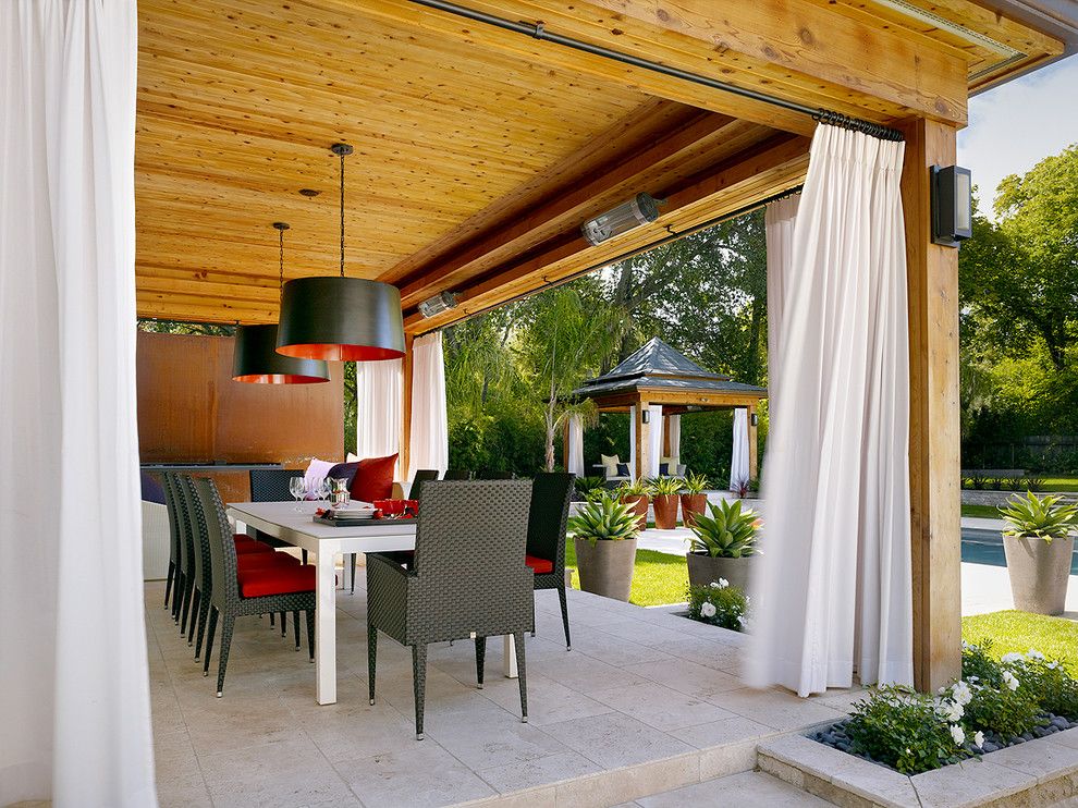 Drop Cloth Curtains for a Contemporary Patio with a White Flowers and Contemporary Patio by Rlaxerinteriors.com