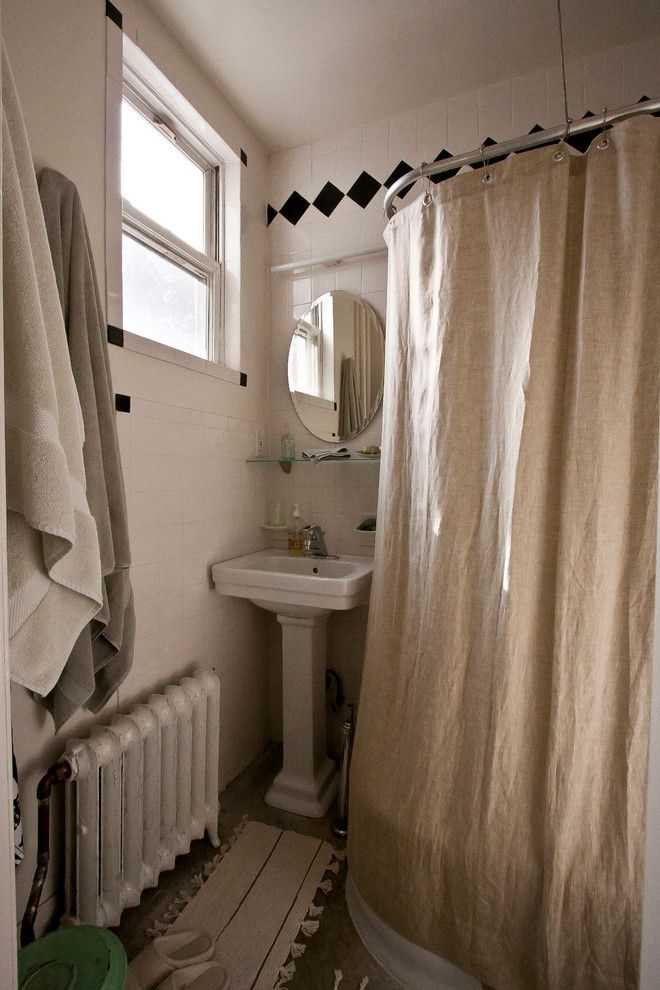 Drop Cloth Curtains for a Eclectic Bathroom with a Eclectic and Aya's Boerum Hill Home by Chris a Dorsey Photography