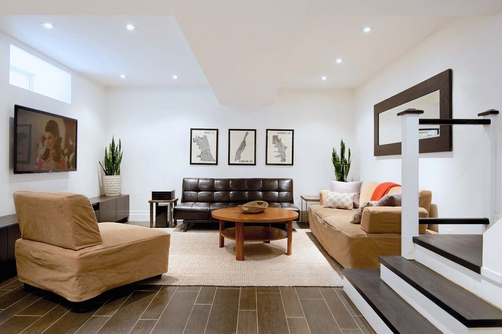 Drywall Alternatives for a Contemporary Living Room with a Black Treads and My Houzz: Modern Annex Renovation by Andrew Snow Photography