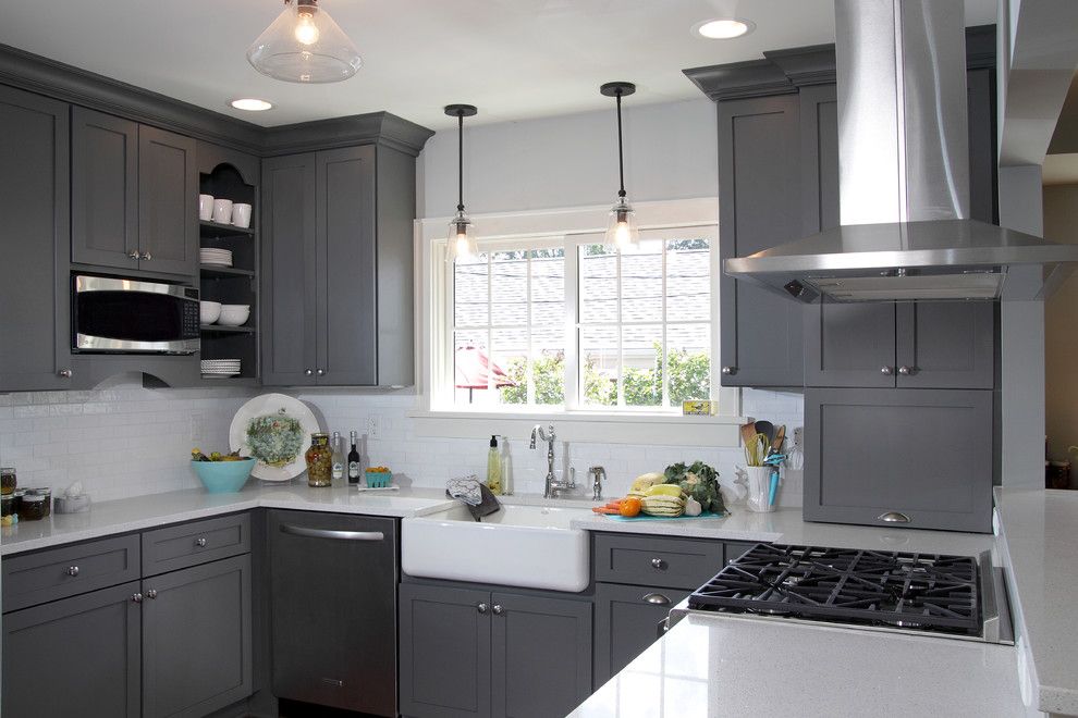 Dura Supreme for a Transitional Kitchen with a Look Through and Kitchen Fun with Storm Gray by Dura Supreme Cabinetry