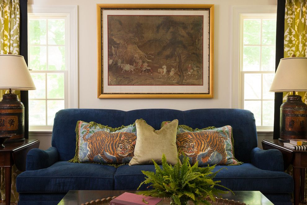 Duralee for a Traditional Living Room with a Tiger Pillows and Peckham Hill by Kim Macumber Interiors