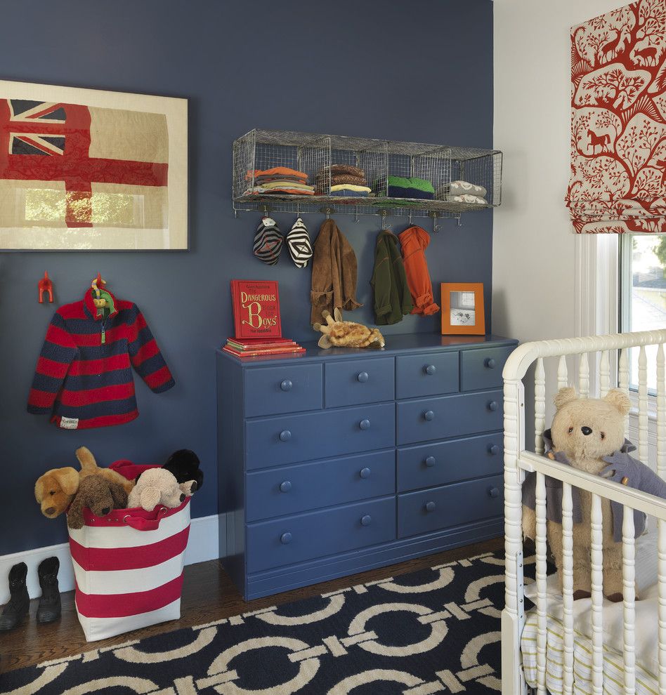 Duralee for a Traditional Nursery with a Toy Storage and Kids Room by Kate Jackson Design