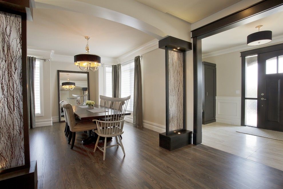 Duraseal Stain for a Transitional Dining Room with a Light Wood Floor and Kalimar Homes  Aspen by a Collaborative Design Group