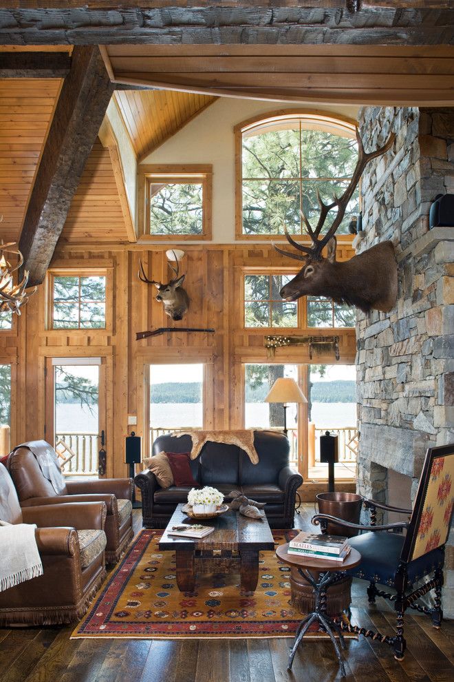 Echo Lemoyne for a Rustic Living Room with a Lake Home and Lakeside Luxury Getaway by Mosscreek