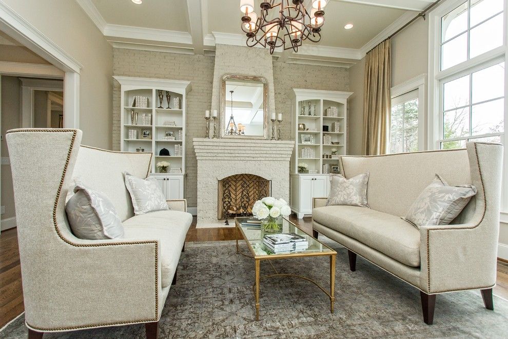 Edgecomb Gray for a Contemporary Living Room with a Chandelier and Brightlife/itor Idea House by Design Elite