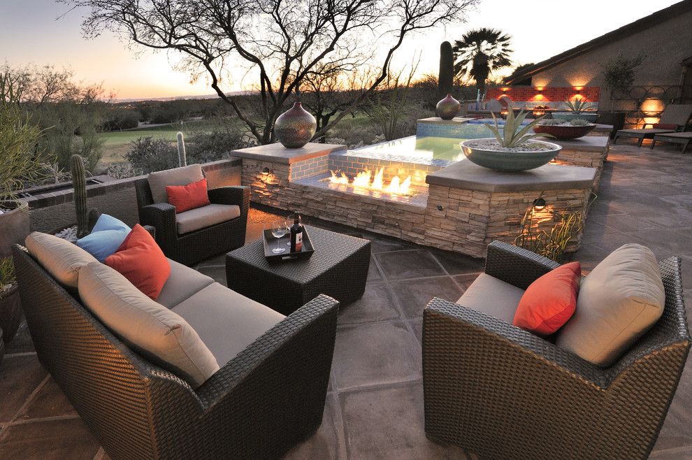 Efo Furniture for a Southwestern Patio with a Pool and Prideaux Design by Prideaux Design