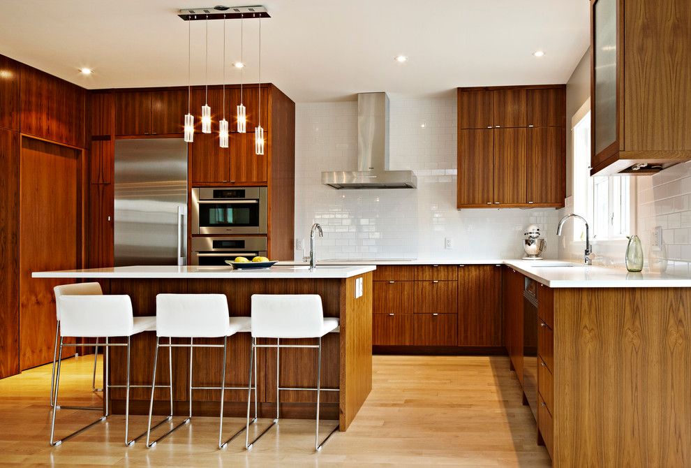 Elan Lighting for a Contemporary Kitchen with a Subway Tile and Garden Street Kitchen by Creative Millwork & Design Ltd