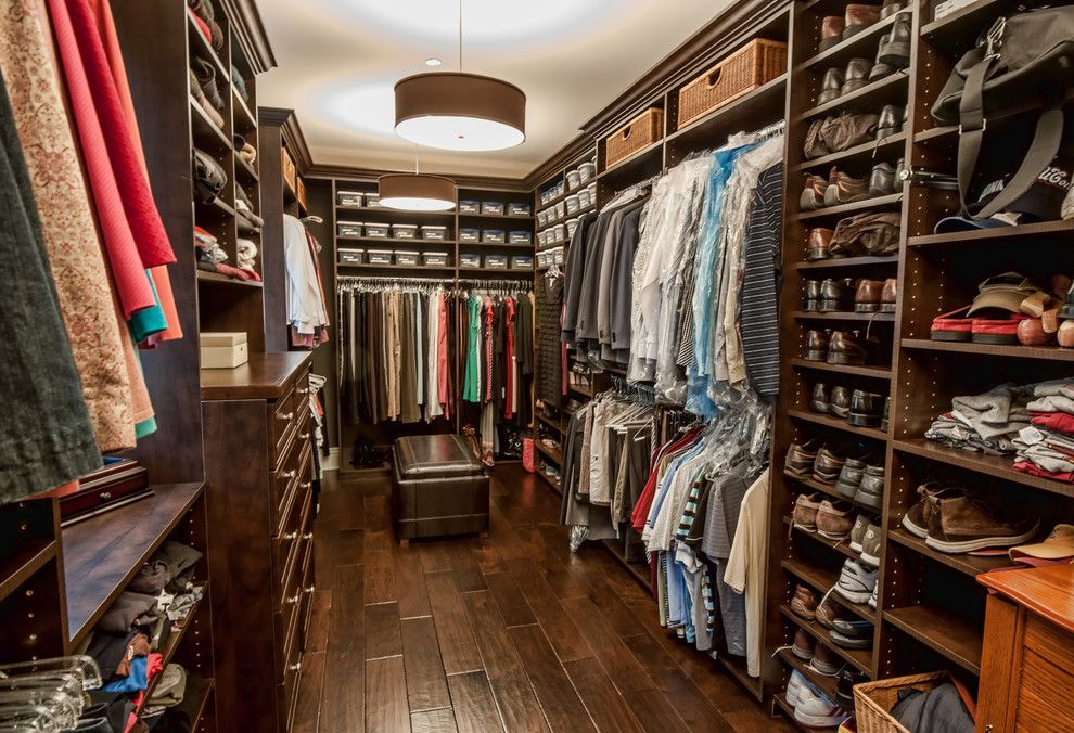 Elan Lighting for a Traditional Closet with a Pendant Lighting and Custom Traditional New England Home in Brentwood, Ca by Structure Home