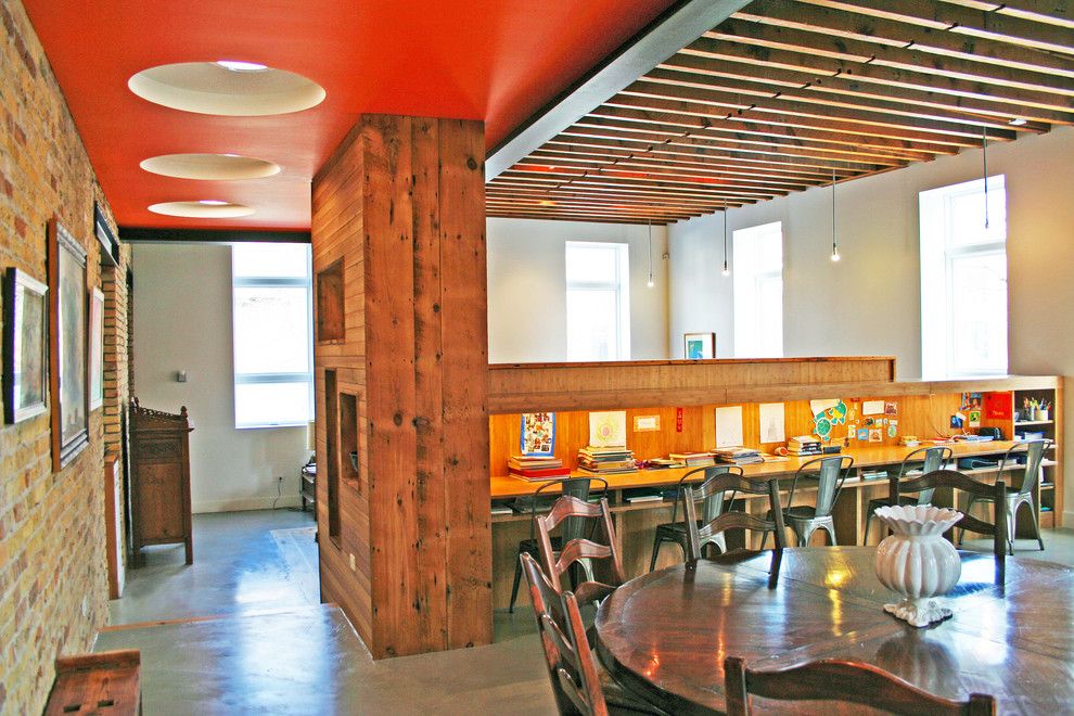 Electric Schoolhouse for a Industrial Dining Room with a Artwork and Homework Desks by Sullivan, Goulette & Wilson Ltd. Architects