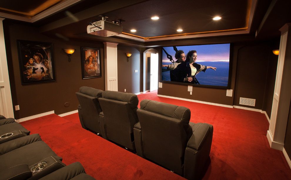 Elk Grove Theater for a Contemporary Home Theater with a Contemporary and Elkstone Theater in a Finished Basement by Elkstone